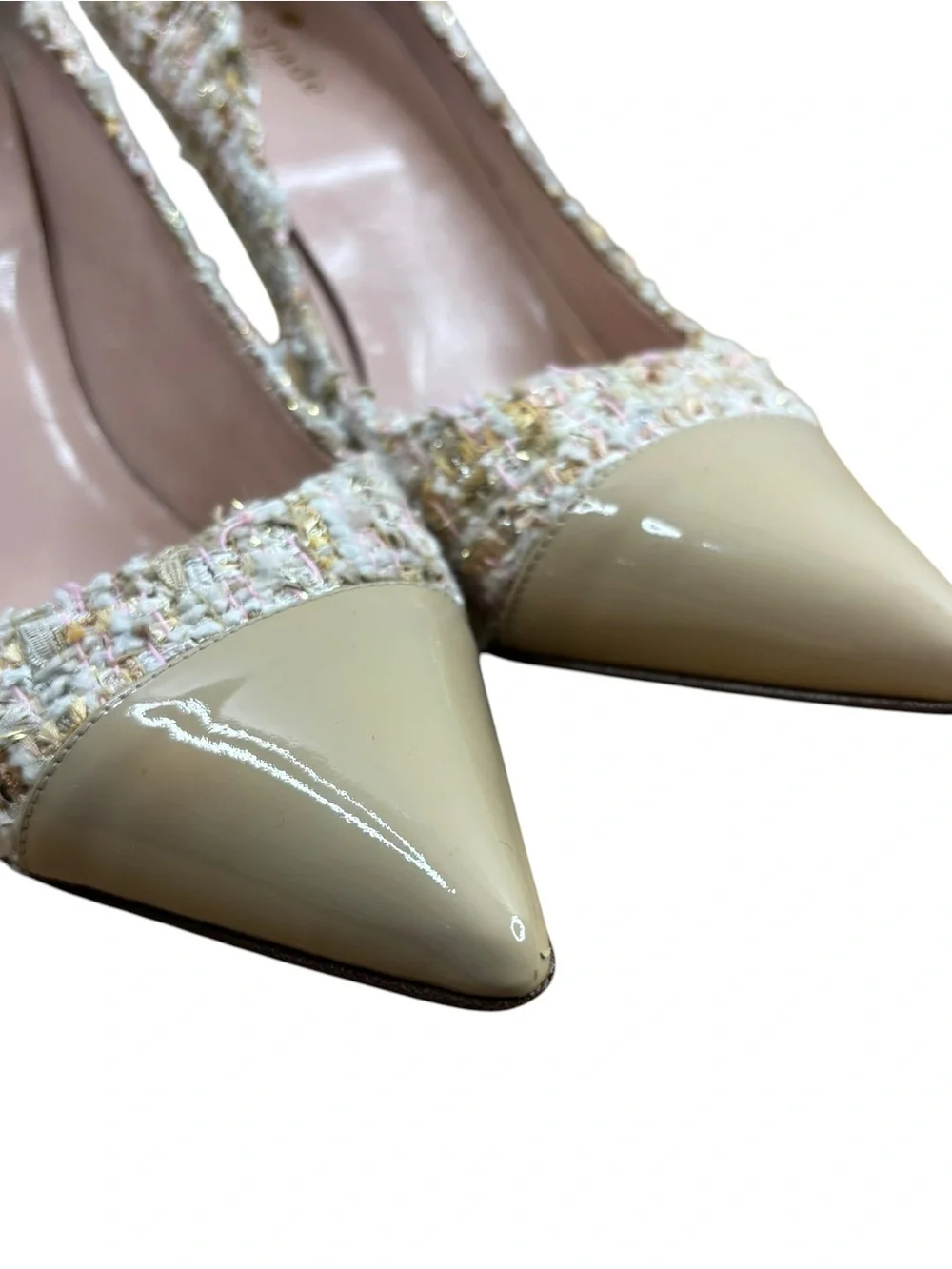 Kate Spade New York heels Stiletto pointed toe pump tweed patent leather Sz 7.5B